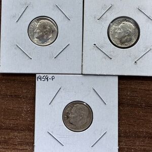 Lot Of 3 Silver Dimes 1953 S 1954 D 1959 P 90% Silver